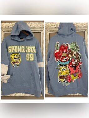 SpongeBob Graphic Light Blue Hoodie Sweatshirt. Size XL
